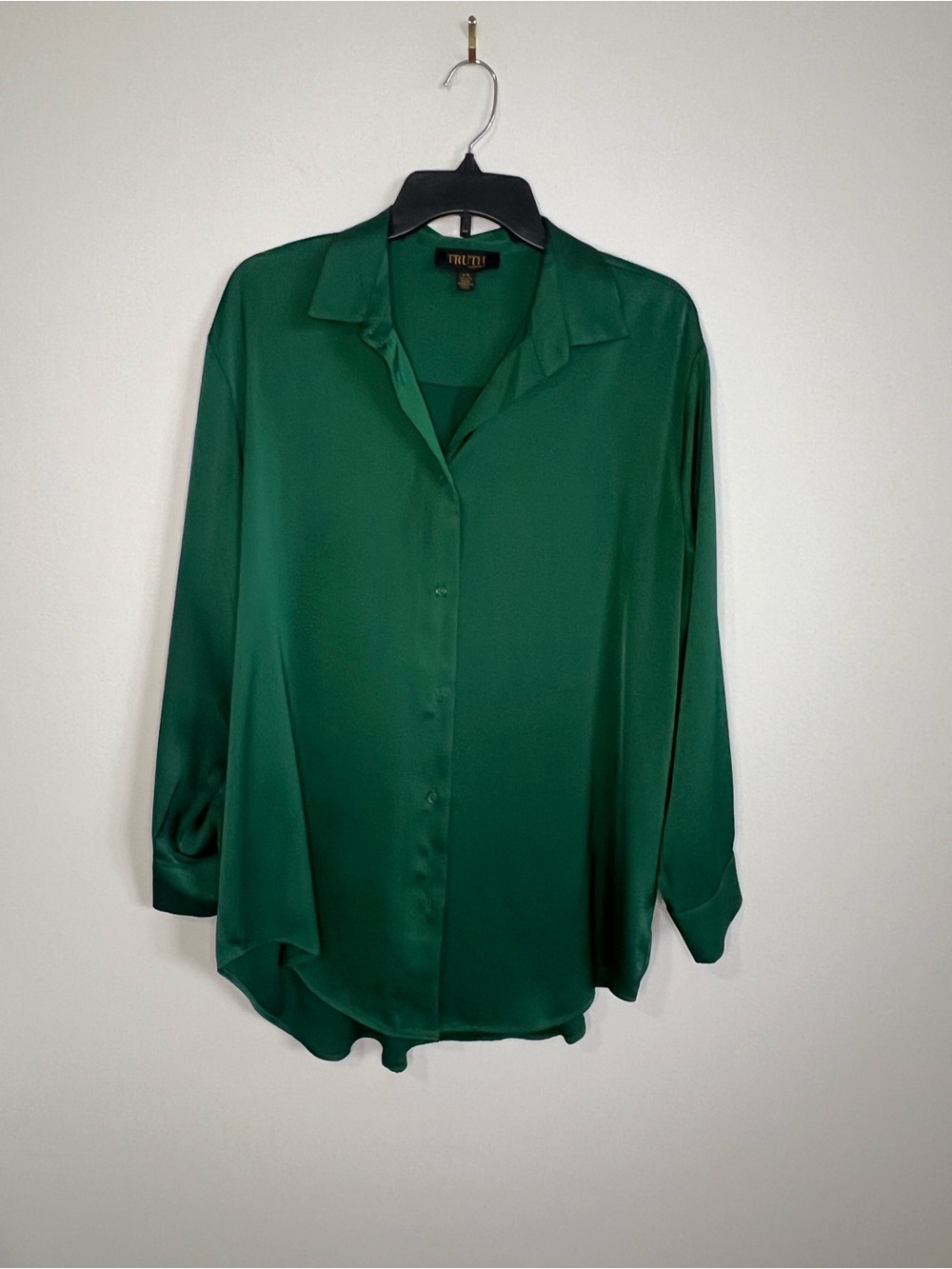 Truth Emerald Green Satin Button-Down Shirt